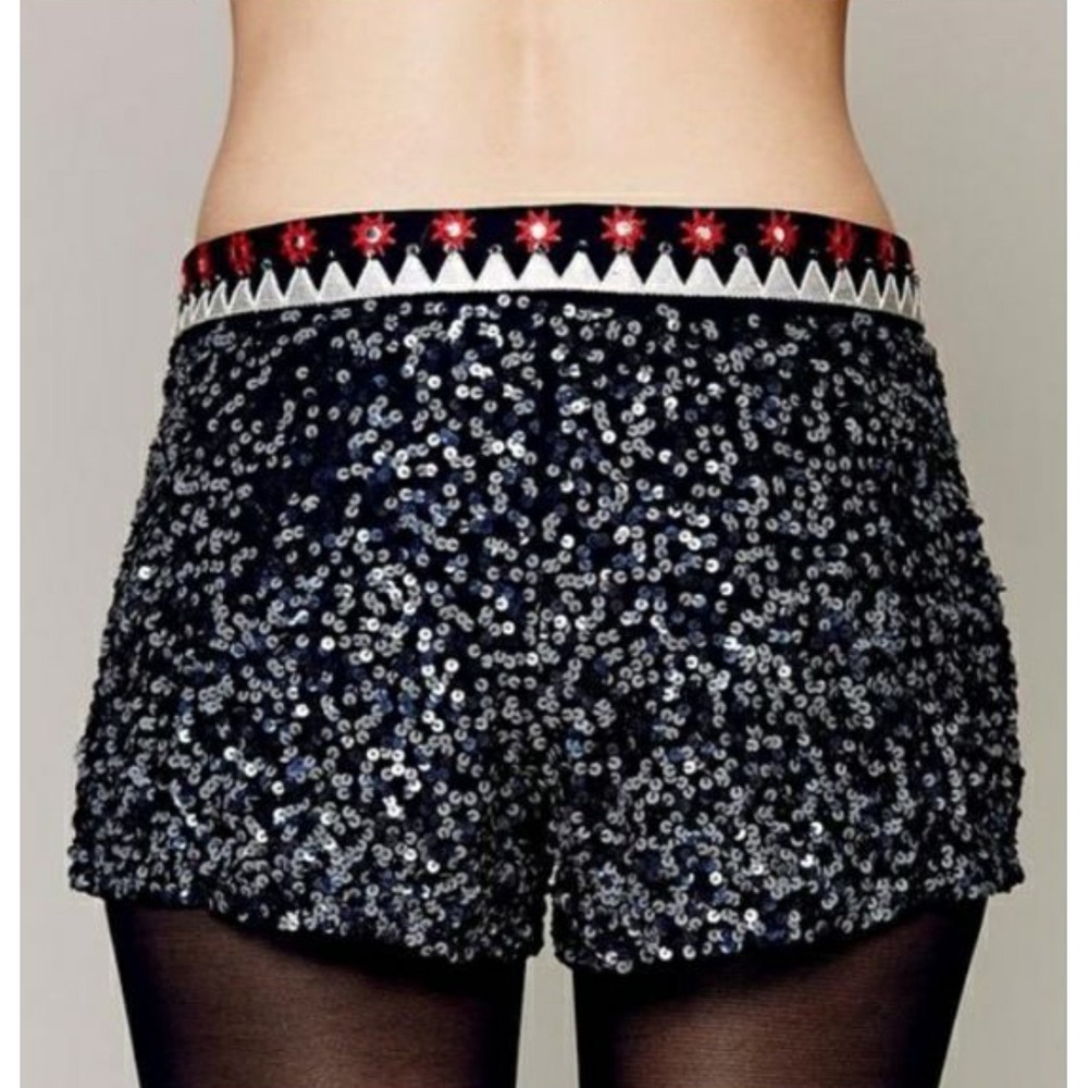 Free People WILDHEART by Eternal Sunshine Creations Sequin Shorts Black Sz SMALL